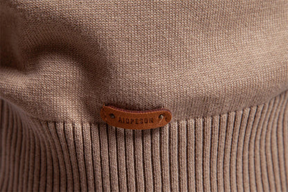 Cozy autumn and winter half-zip sweater in green, dark blue, khaki, and light gray colors