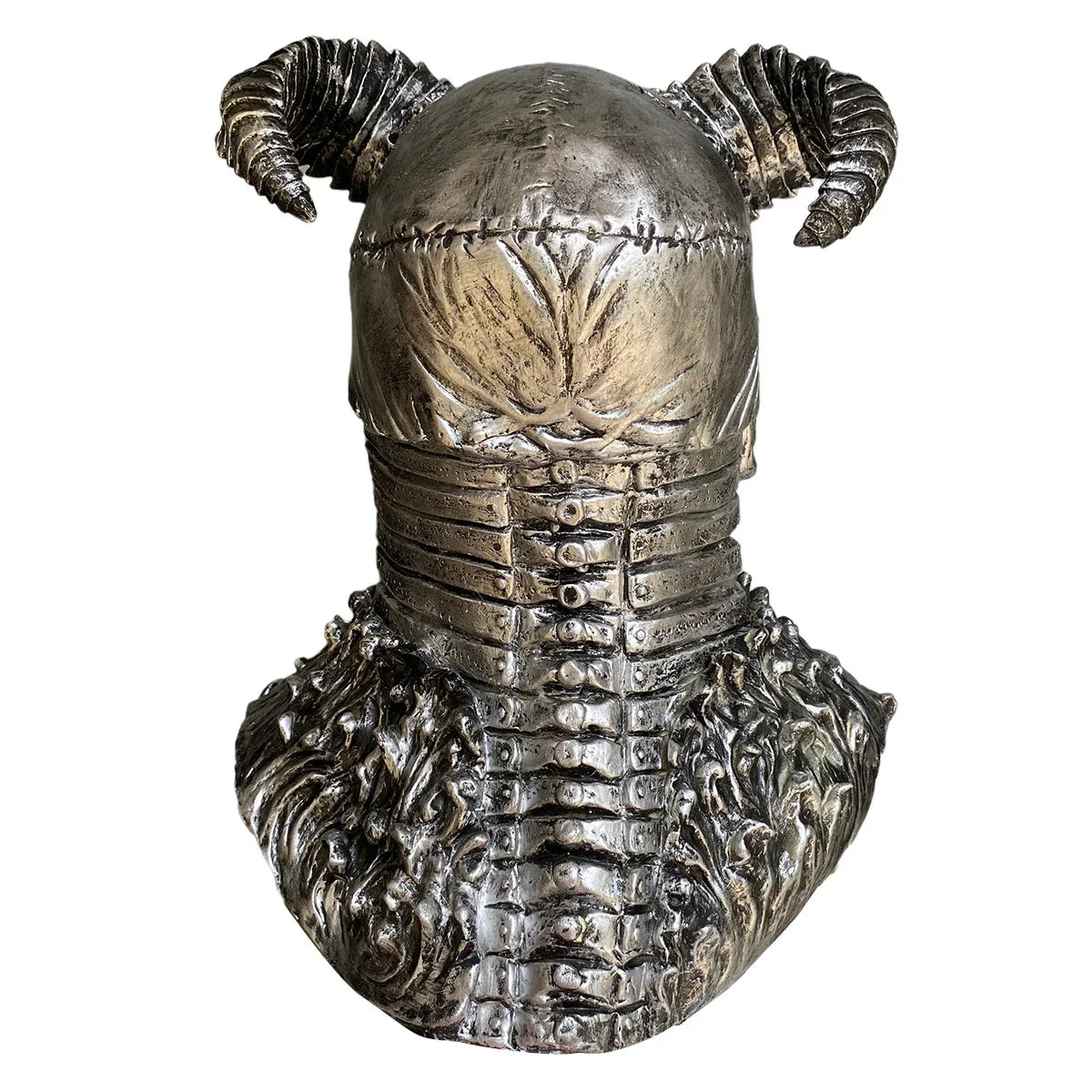 A terrifying Halloween mask made of latex, featuring a skull design with horns to create a dark, demonic appearance.
