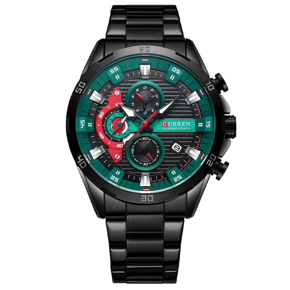 Trendha men's quartz watch with stainless steel band in various color options