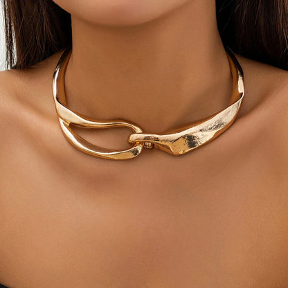 Exaggerated chunky heavy metal torques choker necklace in gold, silver, and mix color options
