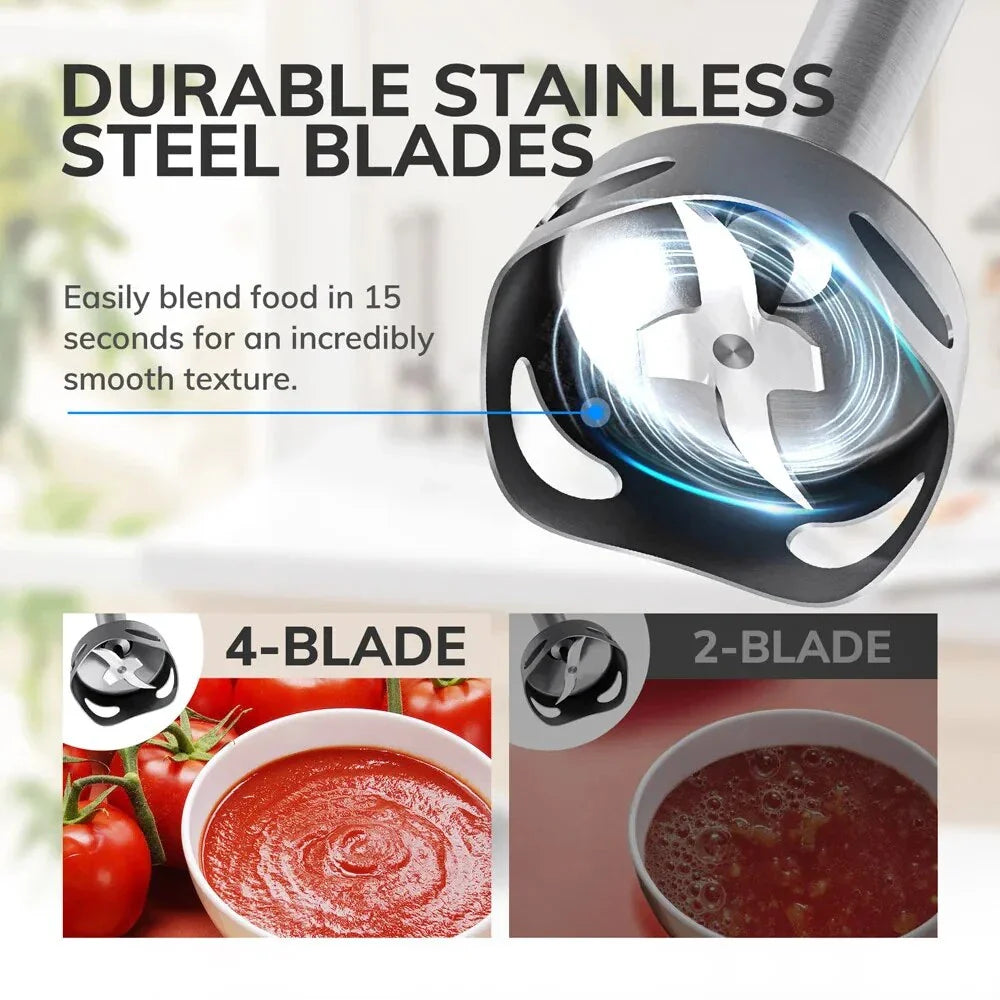 MIUI 6-in-1 Multi-Purpose Electric Hand Held Blender with 1200W pure copper motor, one-handed operation, and versatile 6-in-1 design