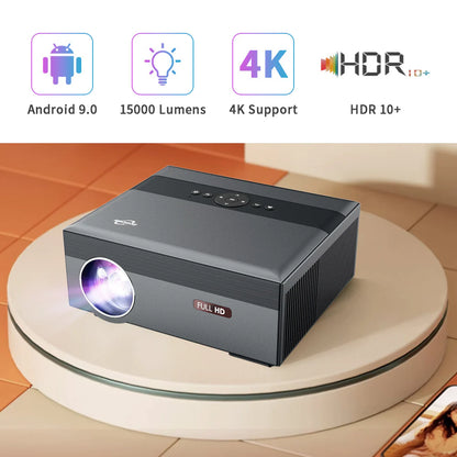Cinematic 4K 15,000-lumen LED projector with a massive 300-inch display and smart TV features for an immersive home entertainment experience