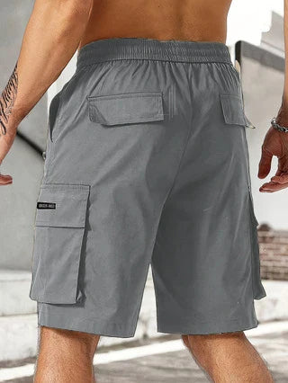 Drawstring waist men's workwear shorts with multiple pockets in various colors