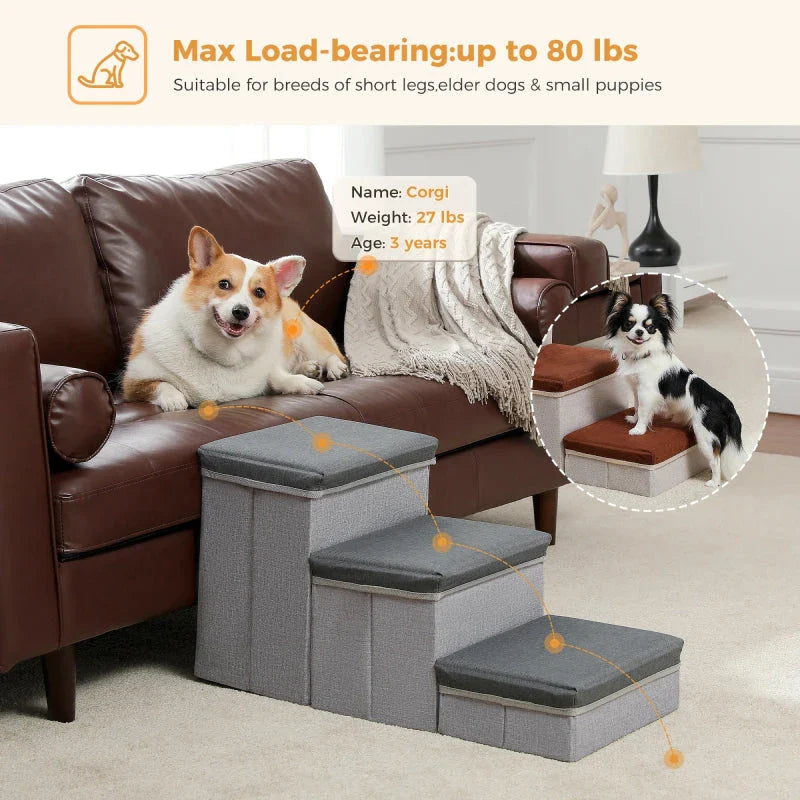 Foldable 2-in-1 Pet Steps and Storage Ladder for Dogs and Puppies, providing a safe and convenient way for pets to access high places