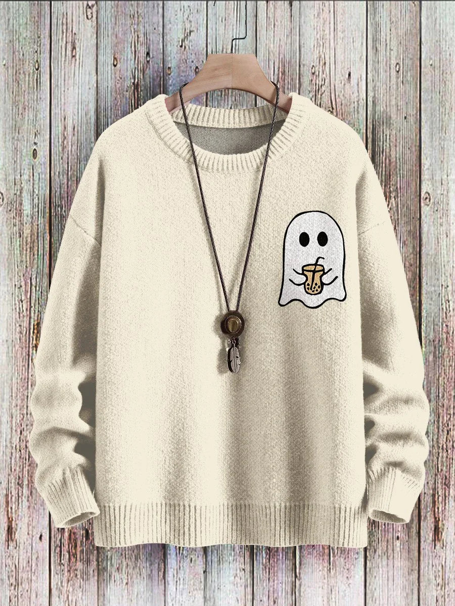 Ghostly Halloween sweater with playful ghost design, available in a variety of colors and sizes