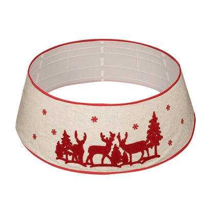 Foldable Christmas tree skirt with decorative elk design, made of high-quality linen for a cozy, inviting holiday atmosphere.