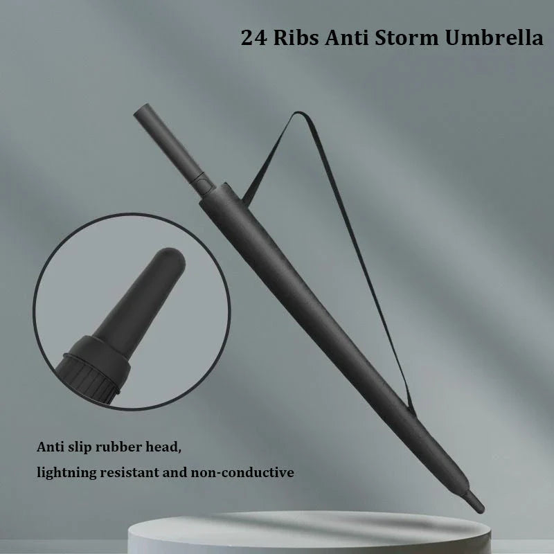 Deluxe 24-rib windproof umbrella with automatic opening and long handle, providing superior protection and stylish design for modern professionals.