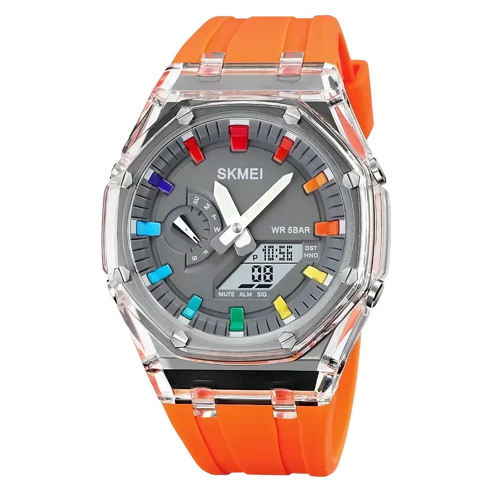A durable, waterproof digital sports watch with LED lighting for easy reading in any conditions