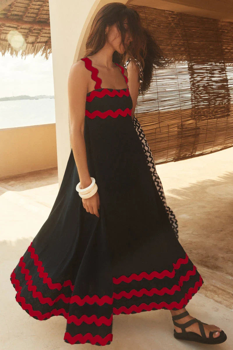 Floral Print Wavy Dress for Women - Stylish A-Line Beach Fashion with Vibrant Floral Pattern
