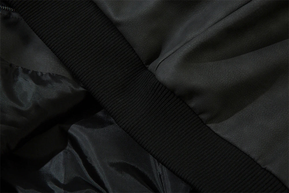 Fashionable Loose PU Leather Jacket with Star Embroidery Design in Black and Gray Green Colors