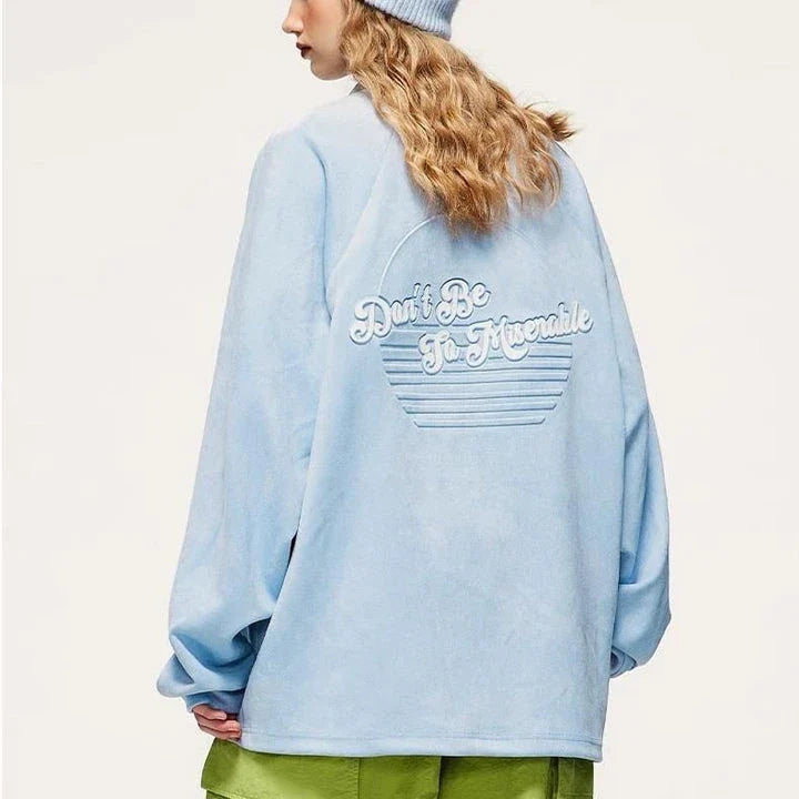 Cozy Embossed Faux-Suede Long-Sleeve T-Shirt in Blue with Unique Textured Design