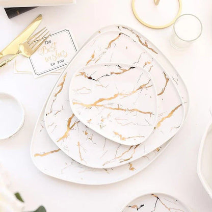 Elegant white marble-inspired ceramic plate with a sophisticated and timeless design