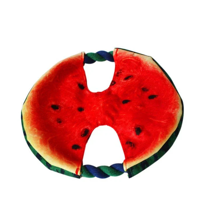 Durable canvas watermelon-themed frisbee toy for dogs, perfect for outdoor fetch and play sessions