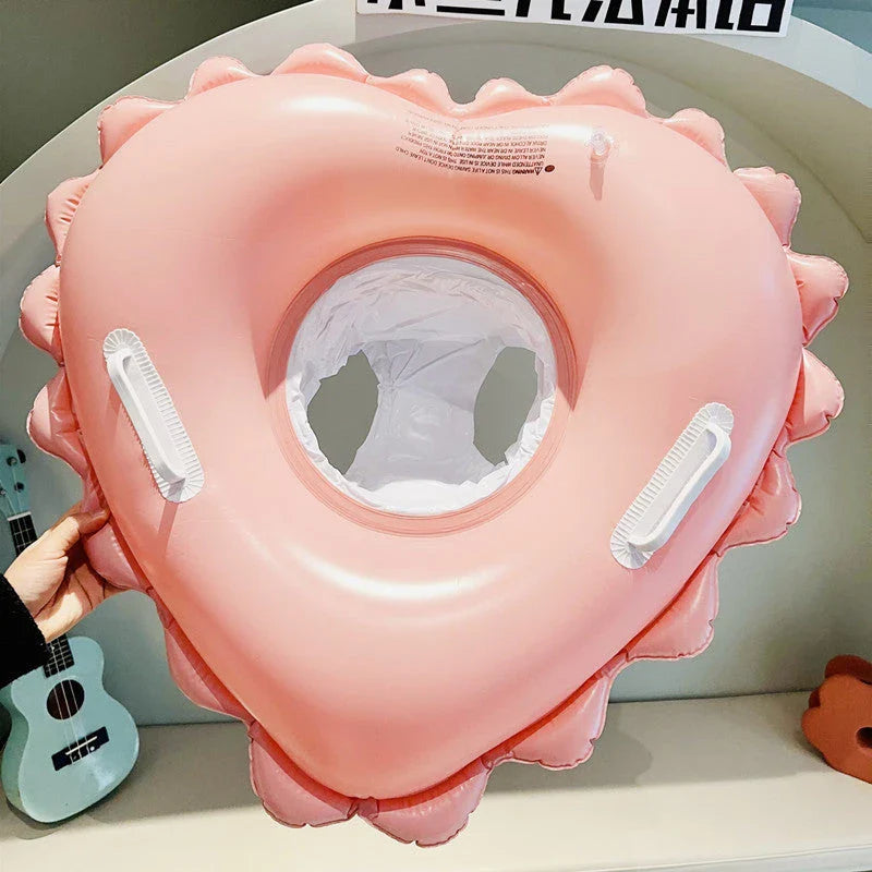 Inflatable pool float and swim ring seat for kids with sturdy handles and comfortable cotton pocket