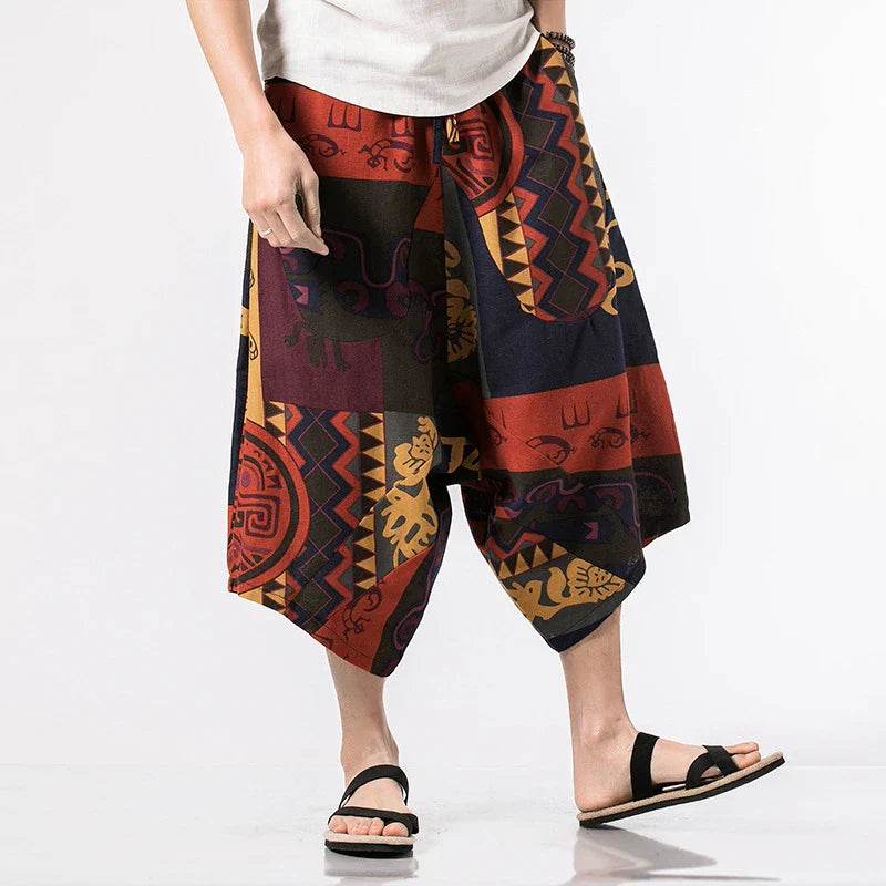 Comfortable plus-size harem shorts with ethnic-inspired pattern, made from premium cotton for all-day wear