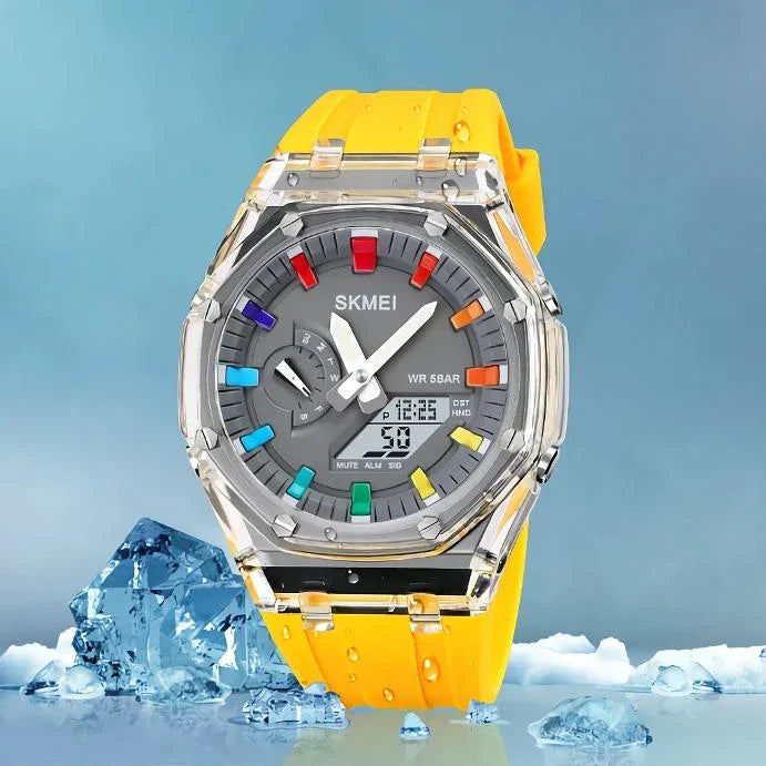 A durable, waterproof digital sports watch with LED lighting for easy reading in any conditions