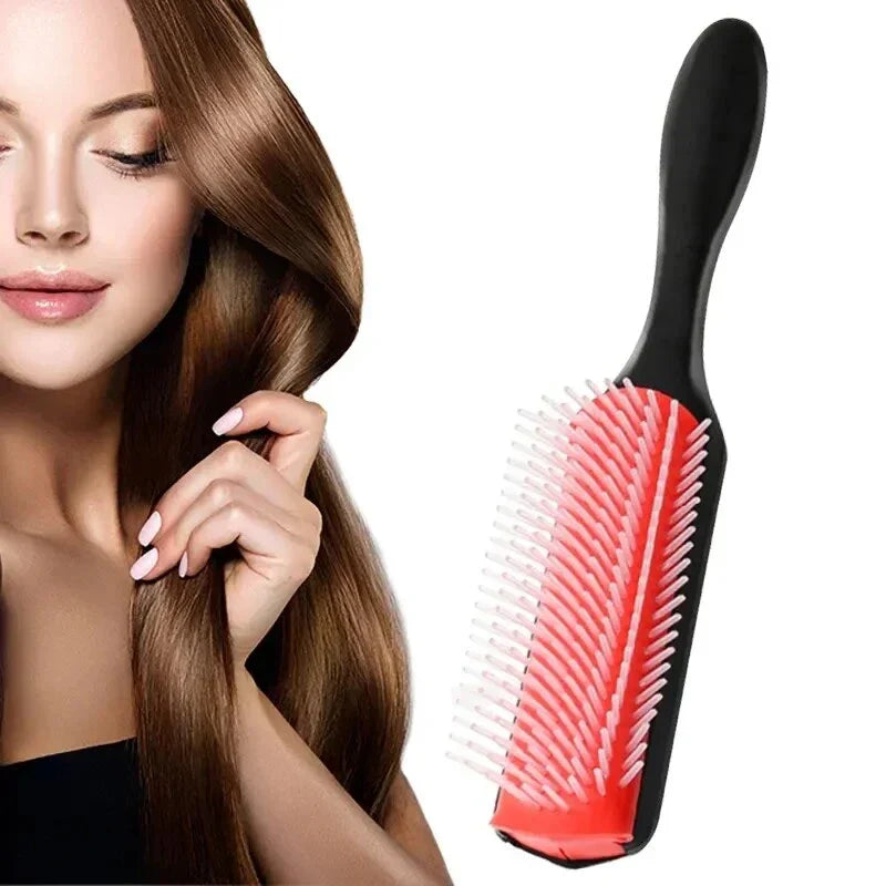 9-Row Detangling Hair Brush with Scalp Massager, Suitable for Straight, Curly, and Wavy Hair Types