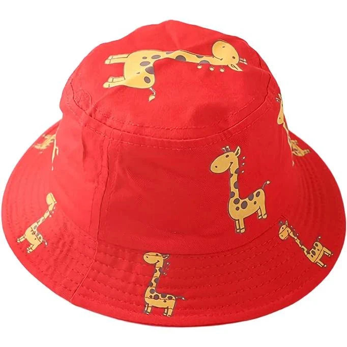 Colorful cartoon giraffe bucket hats for children aged 1 to 5 years, with adjustable straps and durable polyester material