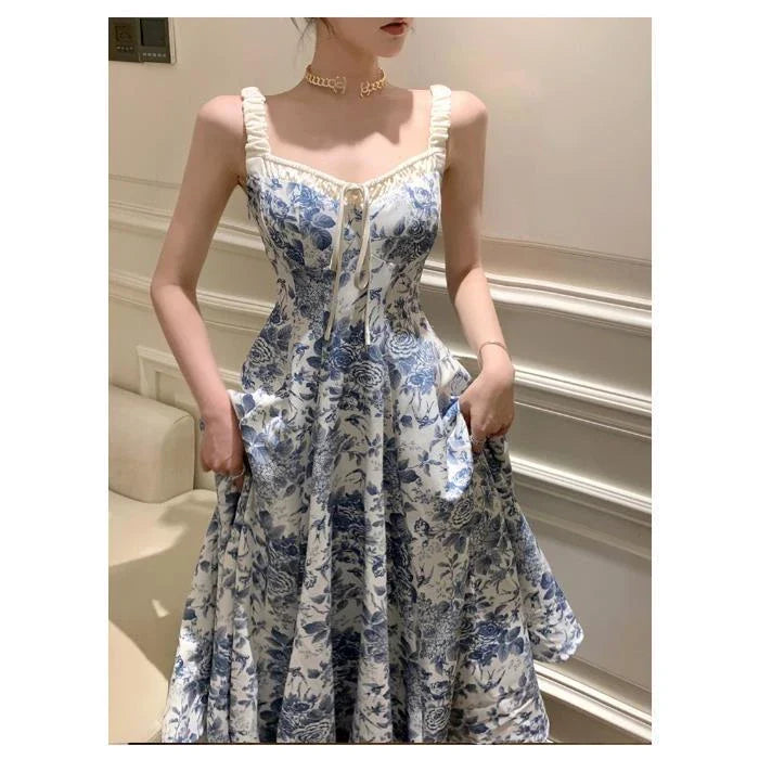Trendha Retro Floral Strap Dress with A-line silhouette and adjustable straps for a flattering fit