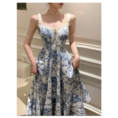 Trendha Retro Floral Strap Dress with A-line silhouette and adjustable straps for a flattering fit