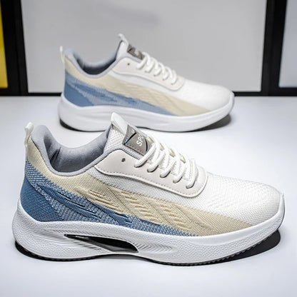 Breathable, comfortable color-blocked mesh sneakers for men with a durable rubber sole and secure lace-up closure