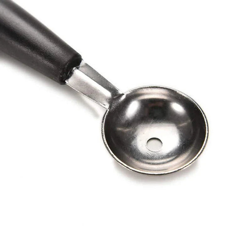 Multifunctional stainless steel fruit carving scoop with dual ends for scooping and carving fruit