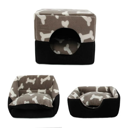 A plush, white pet bed with a stylish paw print design, providing a cozy and comfortable resting space for dogs or cats.