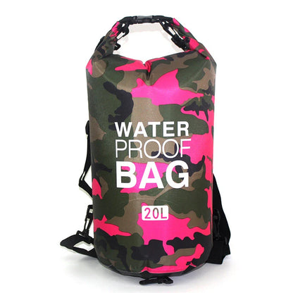 Rugged waterproof backpack made of durable ripstop polyester, perfect for outdoor adventures like hiking, camping, and beach trips.