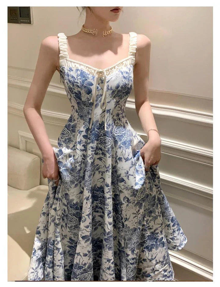 Trendha Retro Floral Strap Dress with A-line silhouette and adjustable straps for a flattering fit