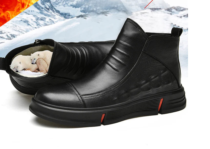 Premium casual leather boots for men in a durable martin boot style with a black color and rubber sole
