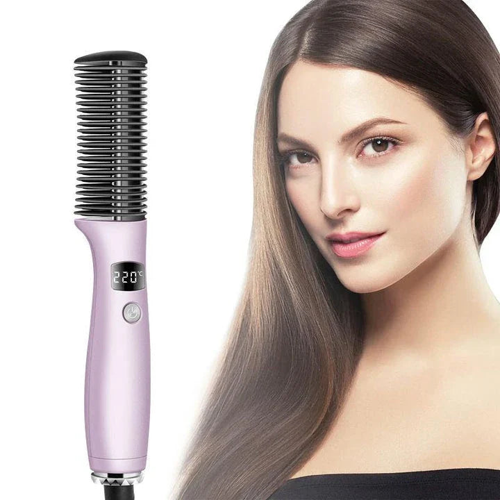 Cordless 2-in-1 Hair Straightener and Curler Comb with Digital Temperature Control for Effortless Styling