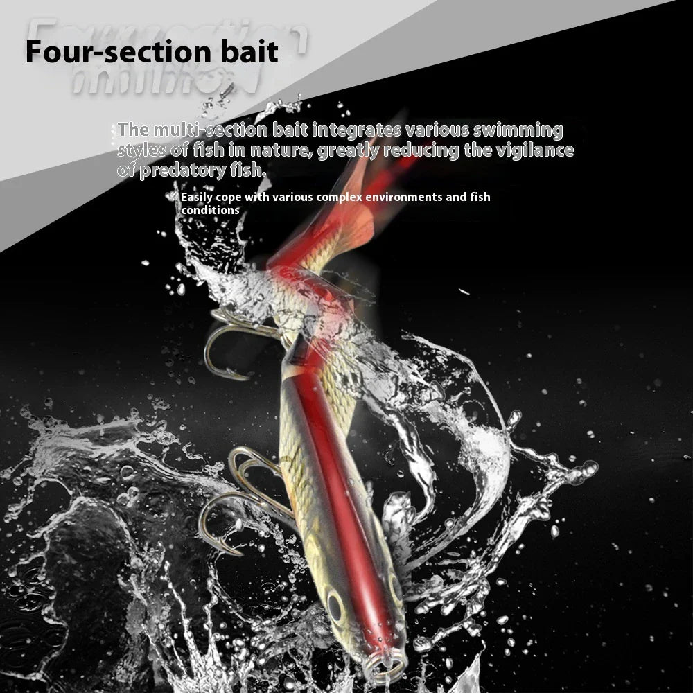 Flexible Multi-section Fish Lure with lifelike swimming action, corrosion-resistant hook, and 3D simulation eye