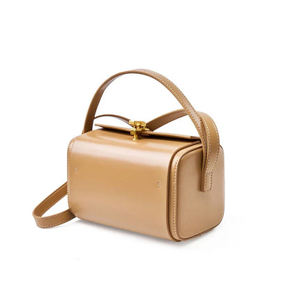 Luxury Genuine Leather Small Square Shoulder Bag in Black, Milk Apricot, Gray Blue, and Beige colors