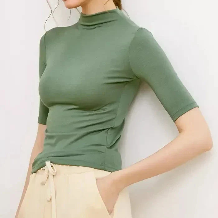 Women's Mock Neck Wool Blend T-Shirt in Pink by Trendha, featuring a sleek silhouette and classic design for elegant, comfortable wear.