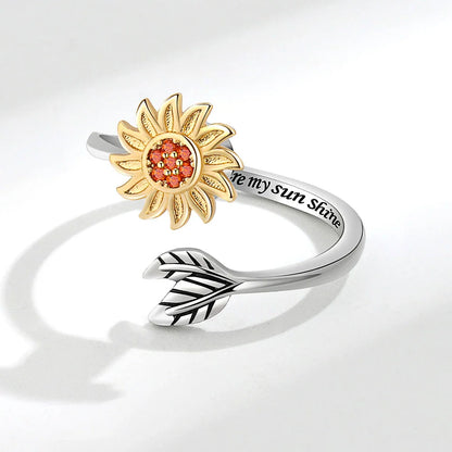 Sunflower Adjustable Rotating Ring in Platinum Finish - Elegant Floral Accessory for Everyday Wear