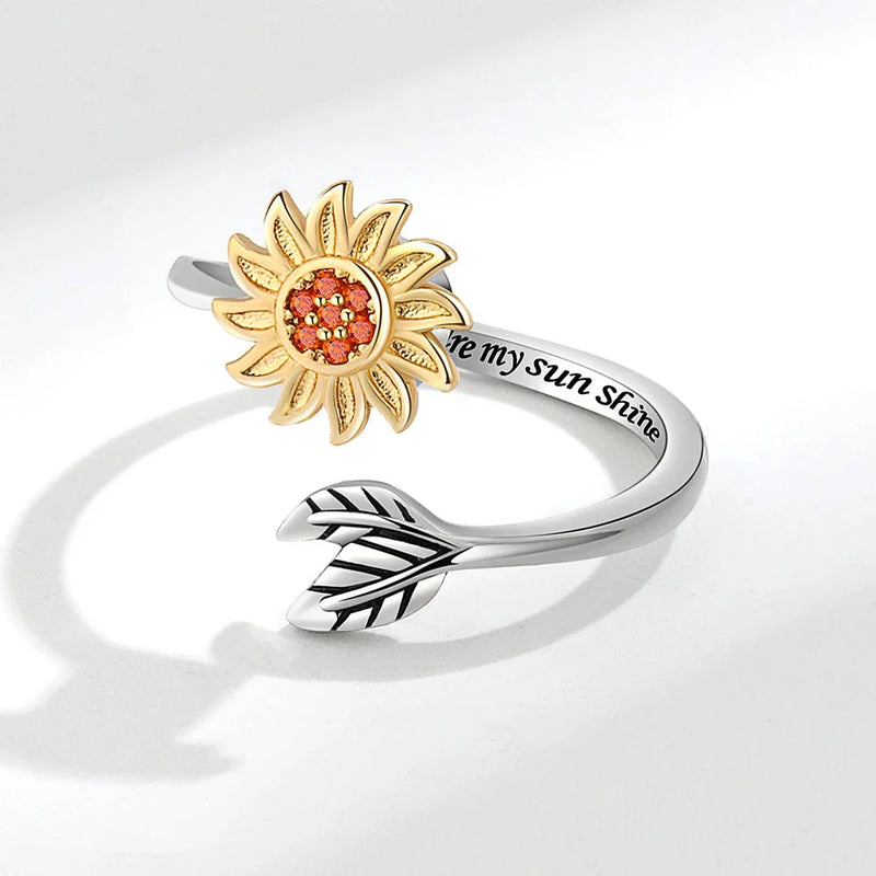 Hhomeenjoy US Stylish Sunflower Adjustable Rotating Ring - Premium Platinum Finish