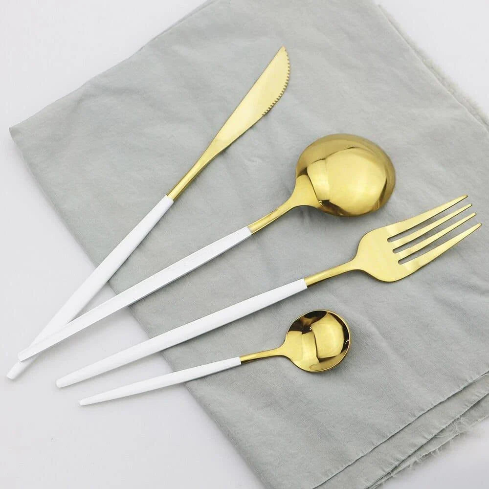 Premium 24-Piece Stainless Steel Tableware Set in Black - Durable, Elegant Dining Utensils with Sleek Design