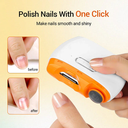Cordless electric nail trimmer and polisher device with multiple attachments for grooming nails