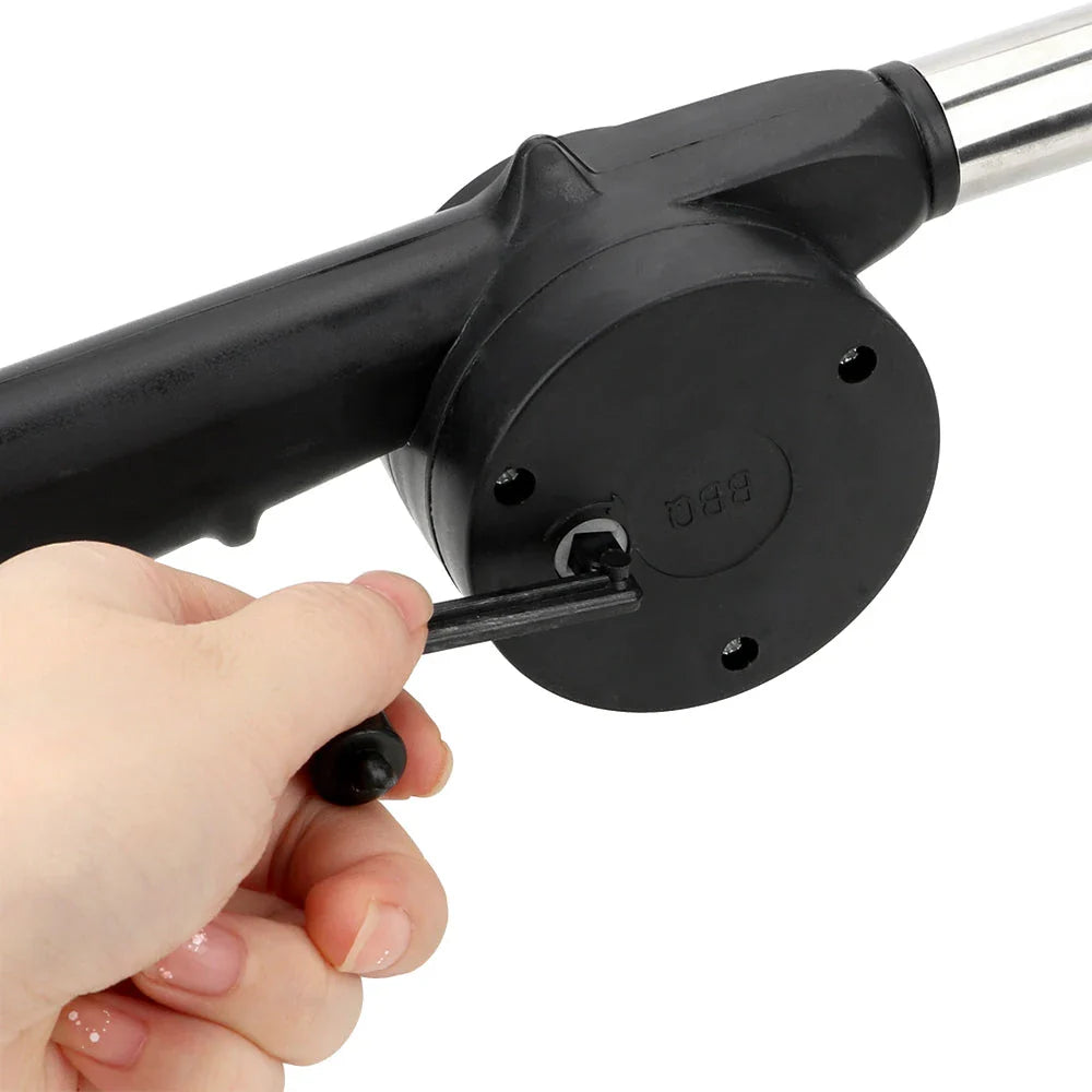 Portable BBQ air blower with hand-cranked design for quick and easy grill fire ignition