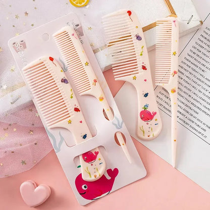 Adorable green animal-themed kids hairstyling comb set with fine-toothed and pointed tail combs