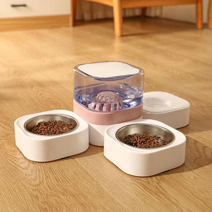 Large Capacity Automatic Pet Feeding Station with Water Dispenser and Separate Food Bowls for Dry and Wet Meals