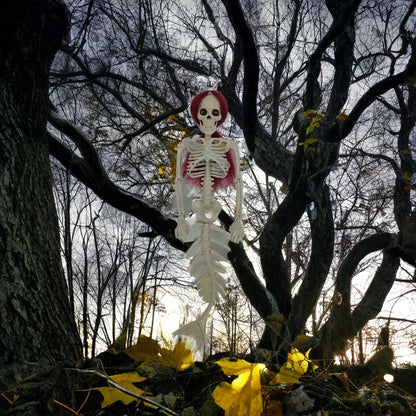 Mermaid bone pendant in various colors, including brown, dark purple, burgundy, and lake blue, hanging outdoors for Halloween decoration