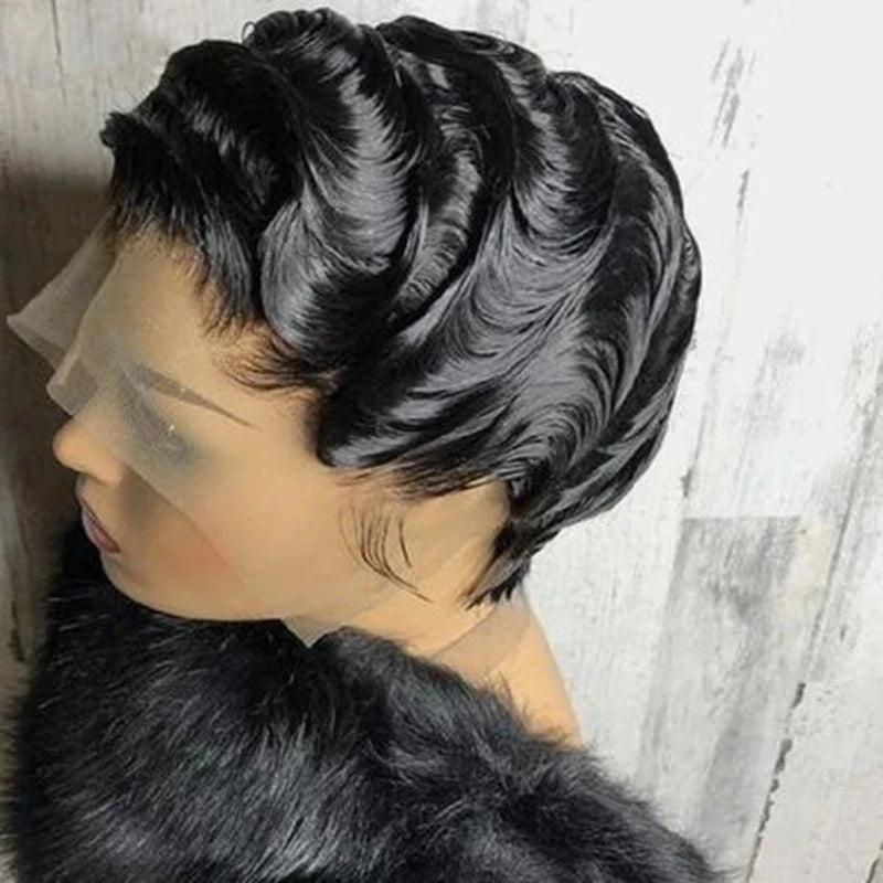 Human Hair T Frontal Deep Wave Pixie Cut Bob Wig - Captivating Accessory for Glamorous Transformation