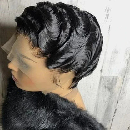 Human Hair T Frontal Deep Wave Pixie Cut Bob Wig - Captivating Accessory for Glamorous Transformation
