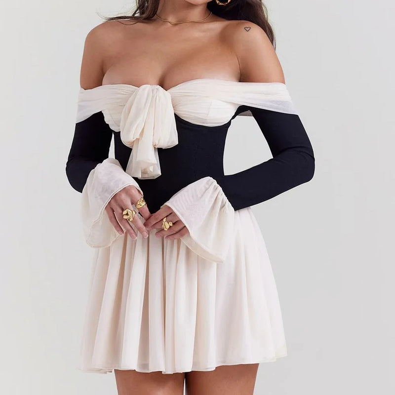 Hhomeenjoy Captivating Strapless Backless Mini Dress with Flared Sleeves