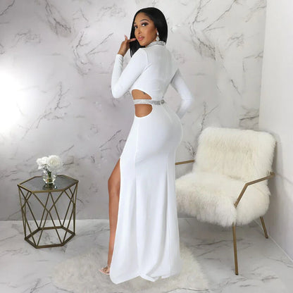 Stylish and flattering waist-accentuating split dress in solid colors, made from premium polyester fabric for comfort and versatility.