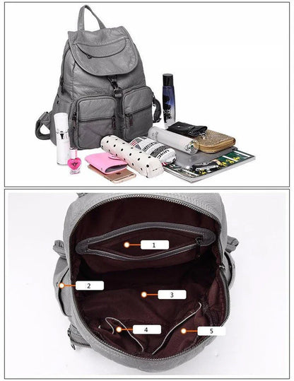 Fashionable leather backpack with multiple storage pockets and adjustable straps for comfort and organization