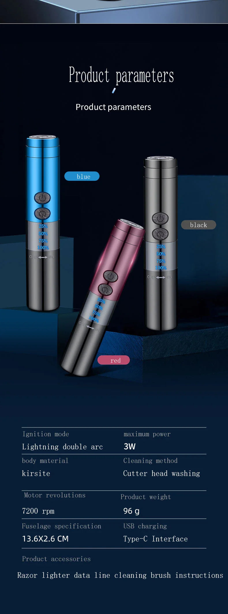 Dual Arc Lighter Razor with sleek zinc alloy body and stainless steel blade for effortless beard grooming