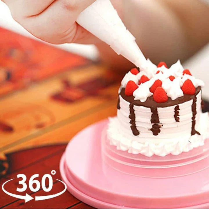 Pink rotating anti-skid cake turntable with stainless steel ball bearing for easy cake decorating