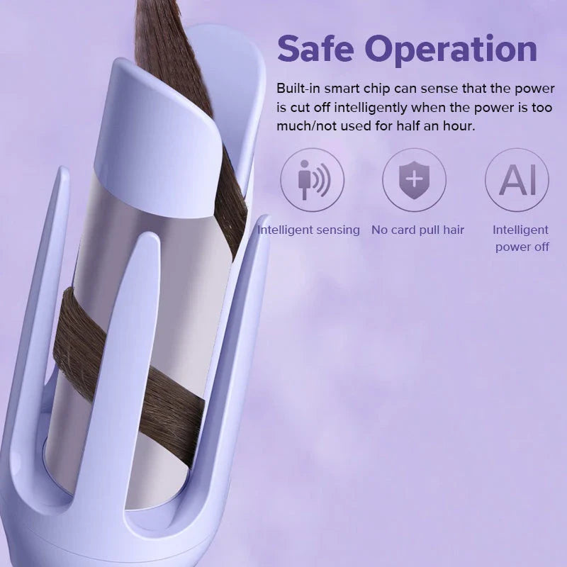 Automatic rotating ceramic hair curler creating soft, defined curls